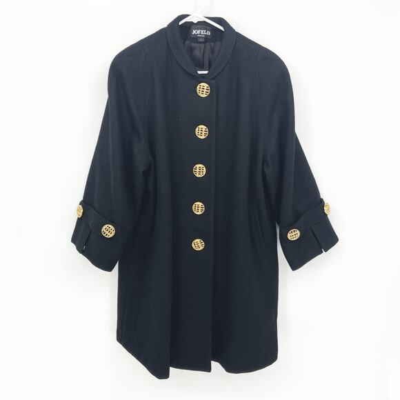 Rare Vintage Jofeld De Ball Swing Top Dress Coat Black Wool Gold Button Size L - Picture 1 of 8